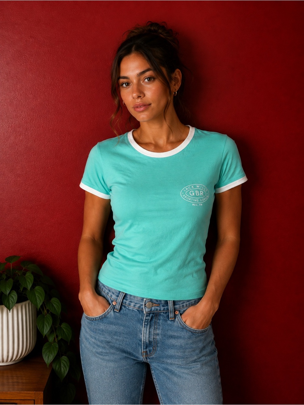 Jack Wills GBR Ringer T-Shirt BNWT – Turquoise – US 4 (UK 8)